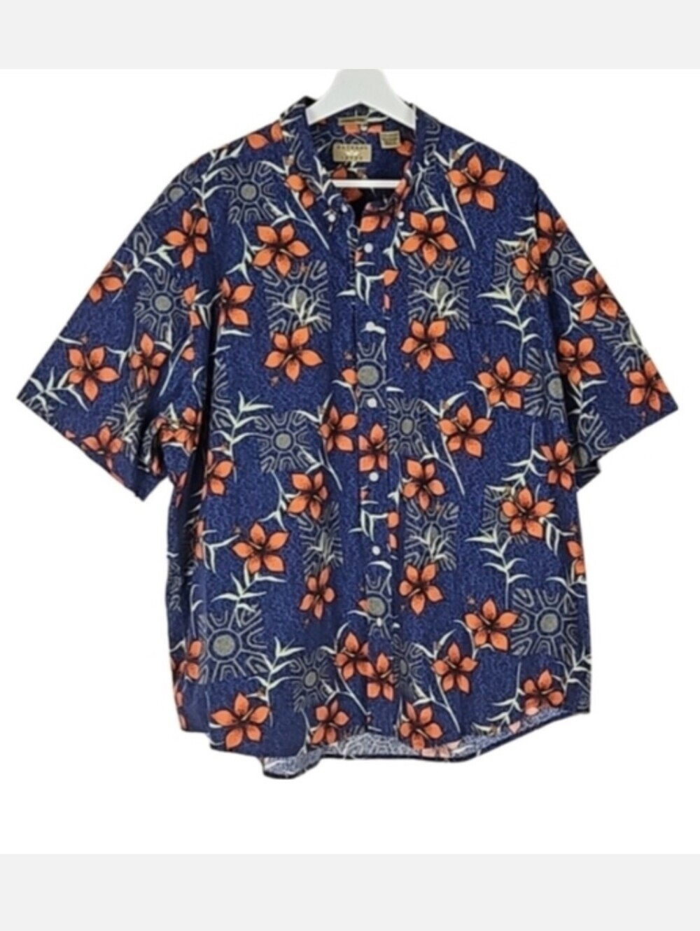 Natural Issue Tropical Print Short Sleeve Orange Blue Wrinkle-Free Shirt